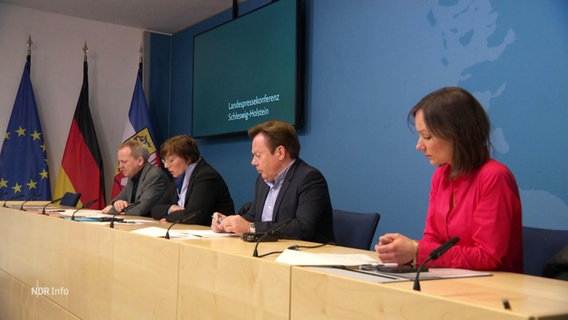 Vier Personen bei einer Pressekonferenz. © Screenshot 