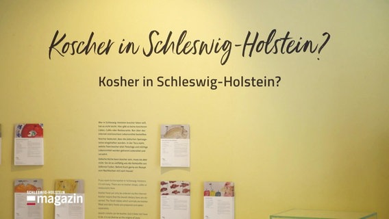 Eine Wand im jüdischen Museum in Rendsburg mit Schautafeln und der Aufschrift: "Kosher in Schleswig-Holstein?" © Screenshot 