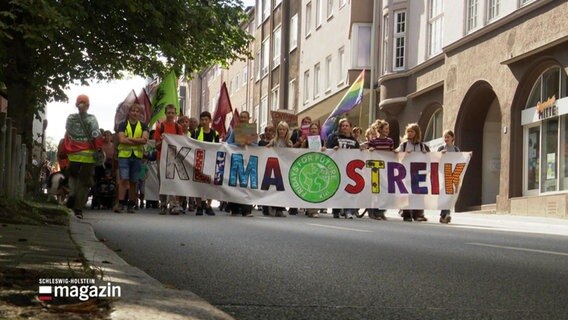 Demonstrierende tragen ein großes Banner mit der Aufschrift: "KLIMASTREIK". © Screenshot 