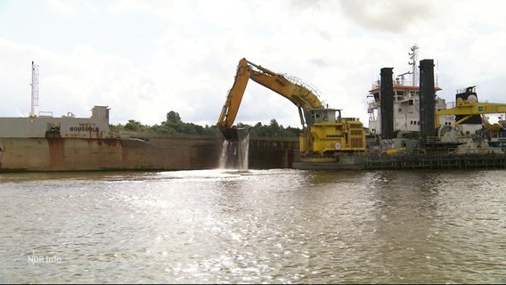 Ein Bagger entfernt Schlick aus der Elbe. © Screenshot 