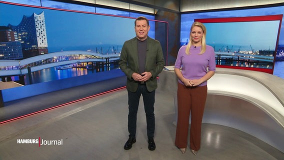 Jens Riewa und Dina Hille moderieren das Hamburg Journal. © Screenshot 