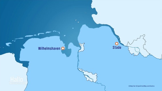 Eine Landkarte, auf der Wilhelmshaven und Stade eingezeichnet sind. © Screenshot 