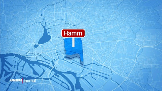 Eine blaue Landkarte von Hamburg. Groß hervorgehoben ist der Stadtteil Hamm. © Screenshot 