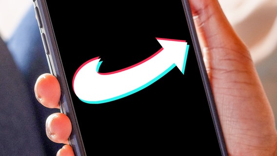 Ein Smartphone in einer Hand, auf dem Display ist das Logo der AfD in TikTok-Optik zu sehen. (extra 3 vom 29.02.2024 im Ersten) © NDR 