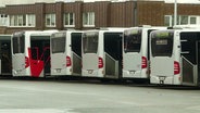 Busse der Verkehrsbetriebe Hamburg-Holstein (VHH) stehen während eines Warnstreiks auf einem Parkplatz. © Screenshot 