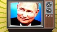 Ein lachender Wladimir Putin im Fernsehen. (extra 3 vom 28.03.2024 im Ersten) © NDR 