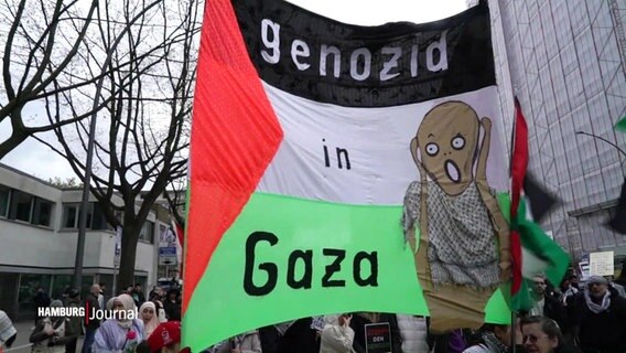 Ein Banner auf einer Palästinenser-Demo in Hamburg. © Screenshot 