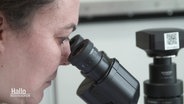 Eine Forscherin blickt durch ein Mikroskop. © Screenshot 