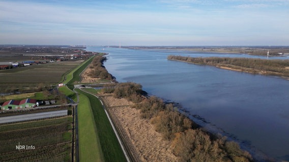 Blick auf grüne Deiche am Südufer der Elbe in Niedersachsen © Screenshot 