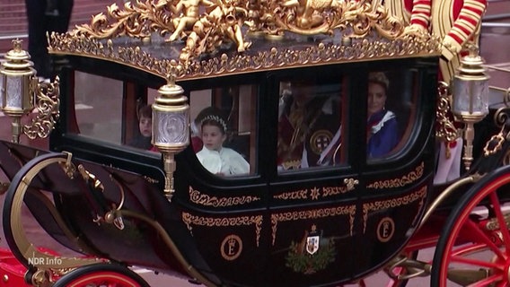 Britische Königsfamilie in vorbeifahrender Kutsche. © Screenshot 