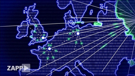 Eine animierte Europakarte zeigt symbolisch digitale Vernetzungen  