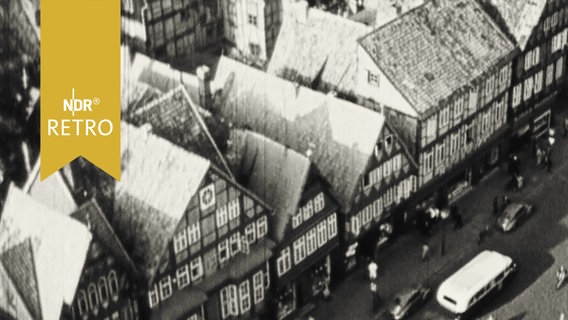 Luftaufnahme von Fachwerkhäusern in der Lüneburger Altstadt  