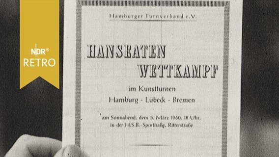 Programmzettel zum "Hanseaten-Wettkampf im Kunstturnen" 1960 in Hamburg  