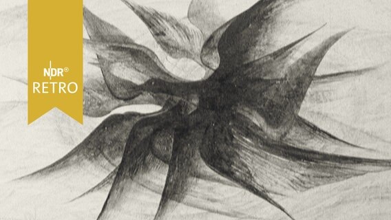 Zeichnung von Anton Lehmden zeigt etwas abstrakt eine Blüte  