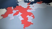 Landkarte von Norddeutschland mit Landkreisgrenzen: Rot markiert sind die Auskunftsverweigerer. © NDR 