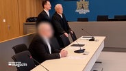 Ein wegen Kindesmissbrauchs angeklagter Ex-Staatsanwalt sitzt in einem Gerichtssaal des Lübecker Landgerichts. © NDR 