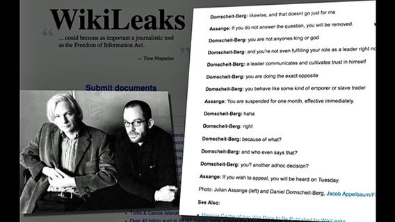 Ein Bild von Julian Assange und Daniel Domscheit-Berg vor der Wikileaks-Website © NDR 