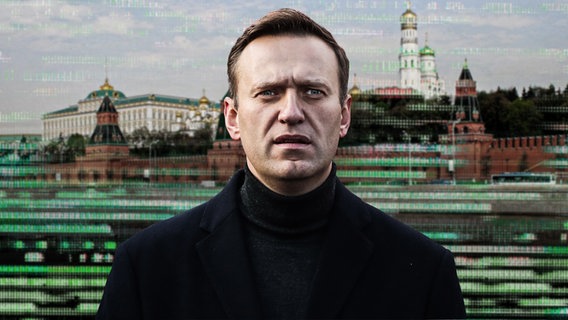 Fotomontage von Alexej Nawalny vor Moskauer Kreml © dpa picture alliance/Tass Foto: Sergei Fadeichev