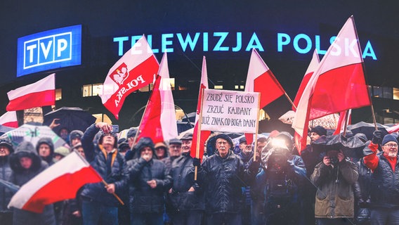 Demonstrierende vor dem polnischen Sender TVP © NDR, picture alliance 