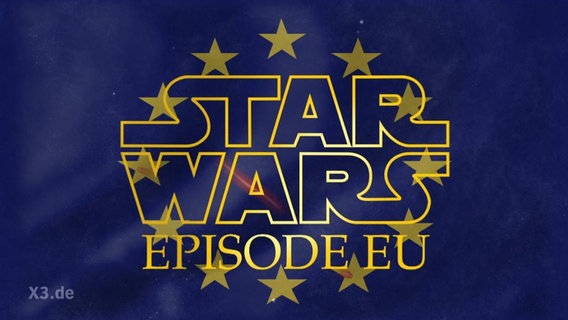 Grafik: Europäische Flagge mit Überlagerung des "STAR WARS"-Logos.  