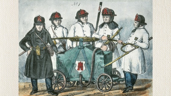 Feuerwehrleute in der Zeit das Großen Brandes in Hamburg 1842  