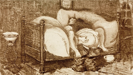 Heinrich Zille (1858-1929): "Der Haussegen oder Die Mantelnäherin während des Konfektionsstreiks", um 1898. (Der Streik der Berliner Konfektionsarbeiterinnen zwingt einige, sich wegen des Verdienstausfalls zu prostituieren). Radierung und Aquatinta, Druck auf Kupfertiefdruckkarton, 9,3 x 14,7 cm (Platte). Inv. I 585 Berlin, Akademie der Künste. Heinrich Zille (1858-1929): "Der Haussegen oder Die Mantelnäherin während des Konfektionsstreiks", um 1898. (Der Streik der Berliner Konfektionsarbeiterinnen zwingt einige, sich wegen des Verdienstausfalls zu prostituieren). Radierung und Aquatinta, Druck auf Kupfertiefdruckkarton, 9,3 x 14,7 cm (Platte). Inv. I 585 Berlin, Akademie der Künste. © picture alliance / akg-images