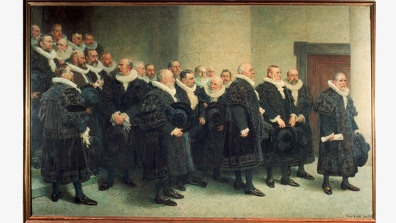 "Einzug des Senats in das neue Rathaus am 26.10.1897" (An der Spitze der Erste Buergermeister Johann Georg Andreas Versmann) - Gemälde von Hugo Vogel im Bürgermeistersaal des Hamburger Rathauses. "Einzug des Senats in das neue Rathaus am 26.10.1897" (An der Spitze der Erste Buergermeister Johann Georg Andreas Versmann) - Gemälde von Hugo Vogel im Bürgermeistersaal des Hamburger Rathauses. © picture-alliance / akg-images