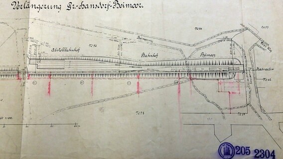 Dieser Plan zeigt, wie die Verlängerung der Bahnstrecke von Großhansdorf nach Beimoor aussehen sollte. © Hamburger Hochbahn 