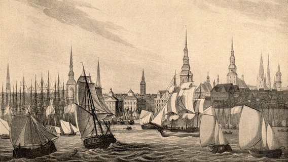 Blick auf den Hamburger Hafen im frühen 19. Jahrhundert. © picture-alliance / Mary Evans Picture Library 