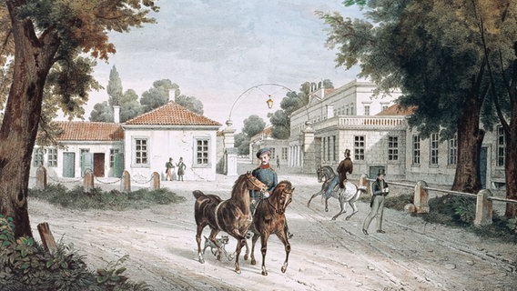 Eine Lithografie von 1834 zeigt das Schloss Herrenhausen. © Historisches Museum Hannover 