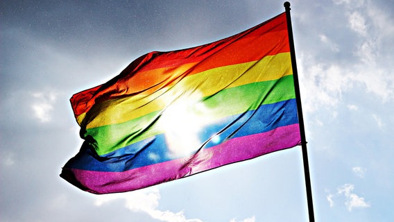 Eine Regenbogen-Fahne vor blauem Himmel © Pixabay Foto: rihaij