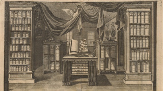 Alte Radierung mit Bibel © Hamburger Staats- und Universitätsbibliothek 