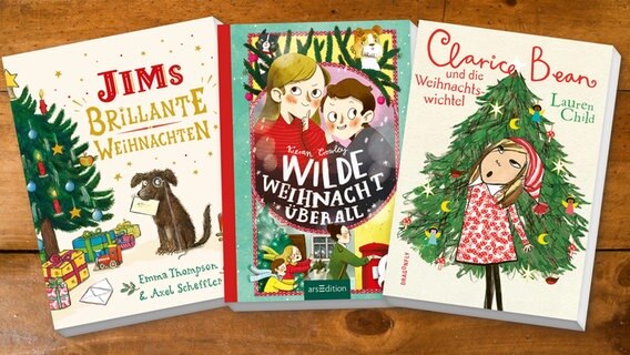 Collage der Buch-Cover: "Jims brillante Weihnachten", "Wilde Weihnacht überall" und "Clarice Bean und die Weihnachtswichtel" © Beltz Verlag / Verlag ars Edition / Dragonfly Verlag 