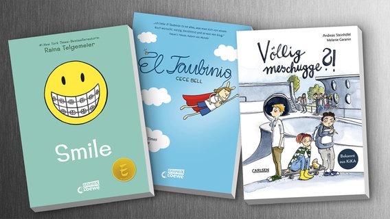 Collage der Buchcover: Völlig meschugge?! / El Taubinio / Smile © Carlsen Verlag / Loewe Verlag 