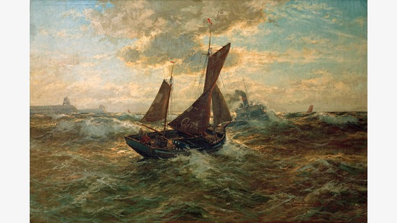 Das Gemälde "Fischerboot und Schlepper an stürmischer Küste" von Georg Sommer (1848-1917) © picture alliance / akg-images | akg-images 