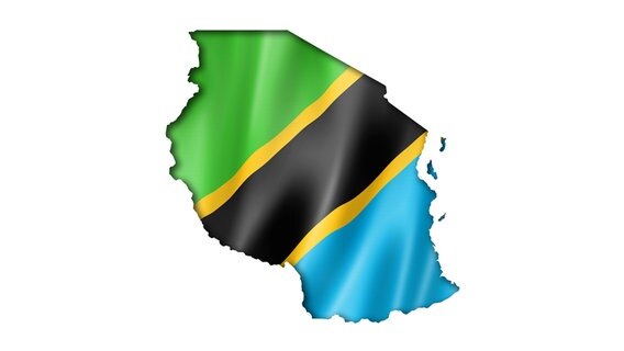 Die Flagge von Tansania in Form der Außengrenze des Landes © imago 