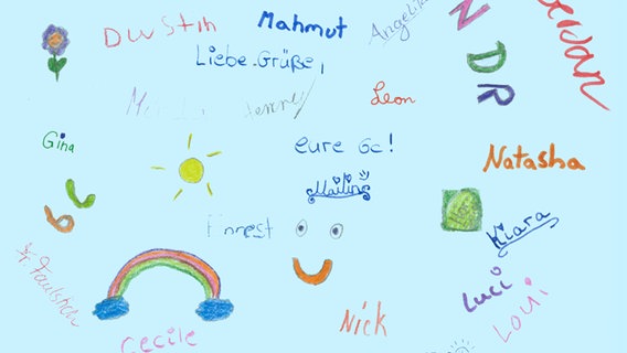 Unterschriften und kleine Zeichnungen von Kindern der 6c der Gemeinschaftsschule Mölln © NDR Foto: Janine Lüttmann