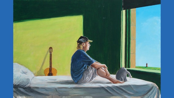Otto Waalkes (*1948) nach Edward Hopper (1882–1967), Sitting in the Morning Sun, 2018, Acryl auf Leinwand, 60 x 90 cm, Leihgabe der Walentowski Galerien © Otto Waalkes 