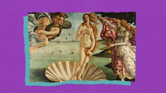 "Die Geburt der Venus" von Sandro Botticelli vor lilafarbenem Hintergrund © Screenshot NDR 