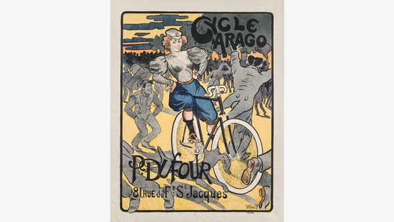 Ein typisches Werbeplakat im Jugendstil mit der Aufschrift "Cycle Arago" zeigt eine fahrradfahrende Frau. © Museumsberg Flensburg 