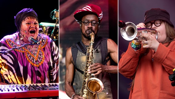 Bildercollage mit Angel Bat Dawid, Shabaka Hutchings und Emma Jean Thackray © 360-berlin, Dafydd Owen / Avalon, Scott Gouldsbrough / Avalon Foto: 360-berlin, Dafydd Owen / Avalon, Scott Gouldsbrough / Avalon