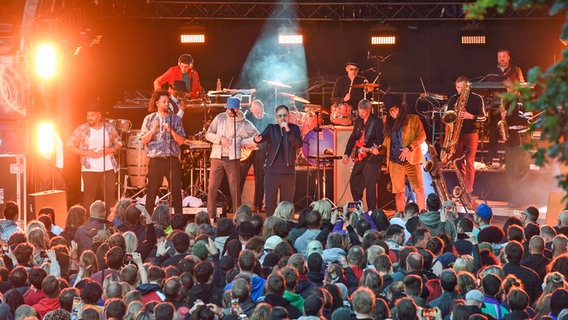 Die Band Seeed steht auf der Bühne der Berliner Wuhlheide. © picture alliance / dpa Foto: Kira Hofmann