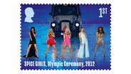 Eine Sonder-Briefmarke in Großbritannien mit einem Auftritt der Spice Girls bei der Abschlusszeremonie der Olympischen Sommerspiele 2012 in London abbildet. D © Royal Mail/PA Media/dpa 