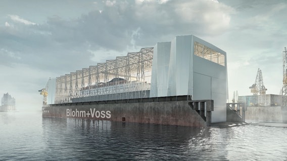 Ein Entwurf des neuen Blohm + Voss Baus im Hafen. Ein Entwurf des neuen Blohm + Voss Baus im Hafen. © NDR Foto: Screenshot
