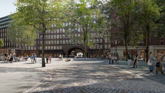 Eine Visualisierung zeigt die Pläne für den Burchardplatz in der Hamburger Innenstadt. © WESLandschaftsArchitektur 
