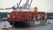 Das Containerschiff "Guayaquil Express" fährt in den Hamburger Hafen ein. © dpa Foto: Christina Sabrowsky
