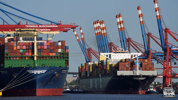 Containerschiffe liegen an einem Terminal im Hamburger Hafen. © picture alliance / dpa 