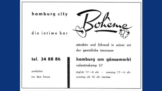 Eine Anzeige der Bar Bohème © Staatsarchiv Hamburg 