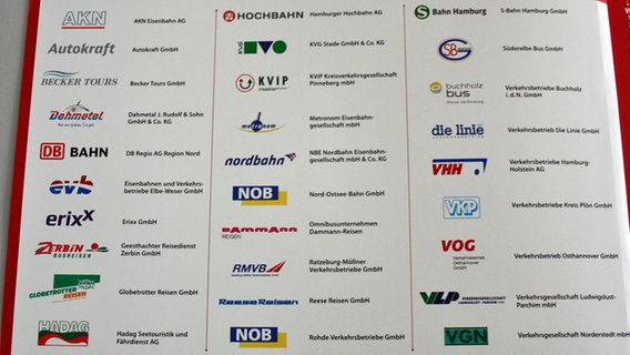 Die Logos aller HVV-Unternehmen auf einem Blick. © NDR Foto: Heiko Block