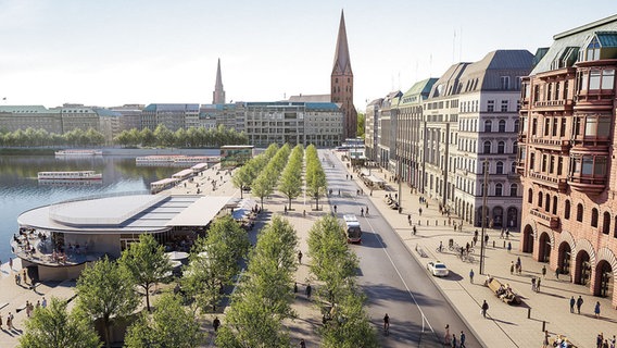 Eine Visualisierung zeigt die Pläne für den Hamburger Jungfernstieg. © Landesbetrieb Straßen, Brücken und Gewässer 